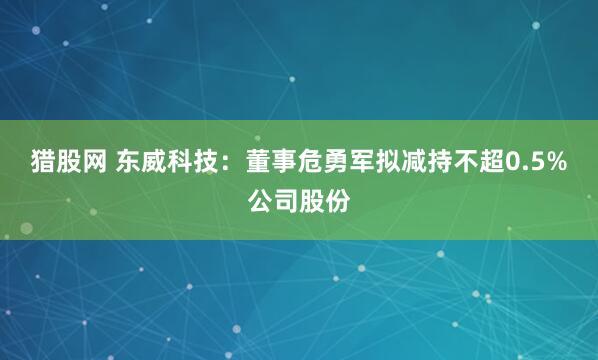 猎股网 东威科技：董事危勇军拟减持不超0.5%公司股份